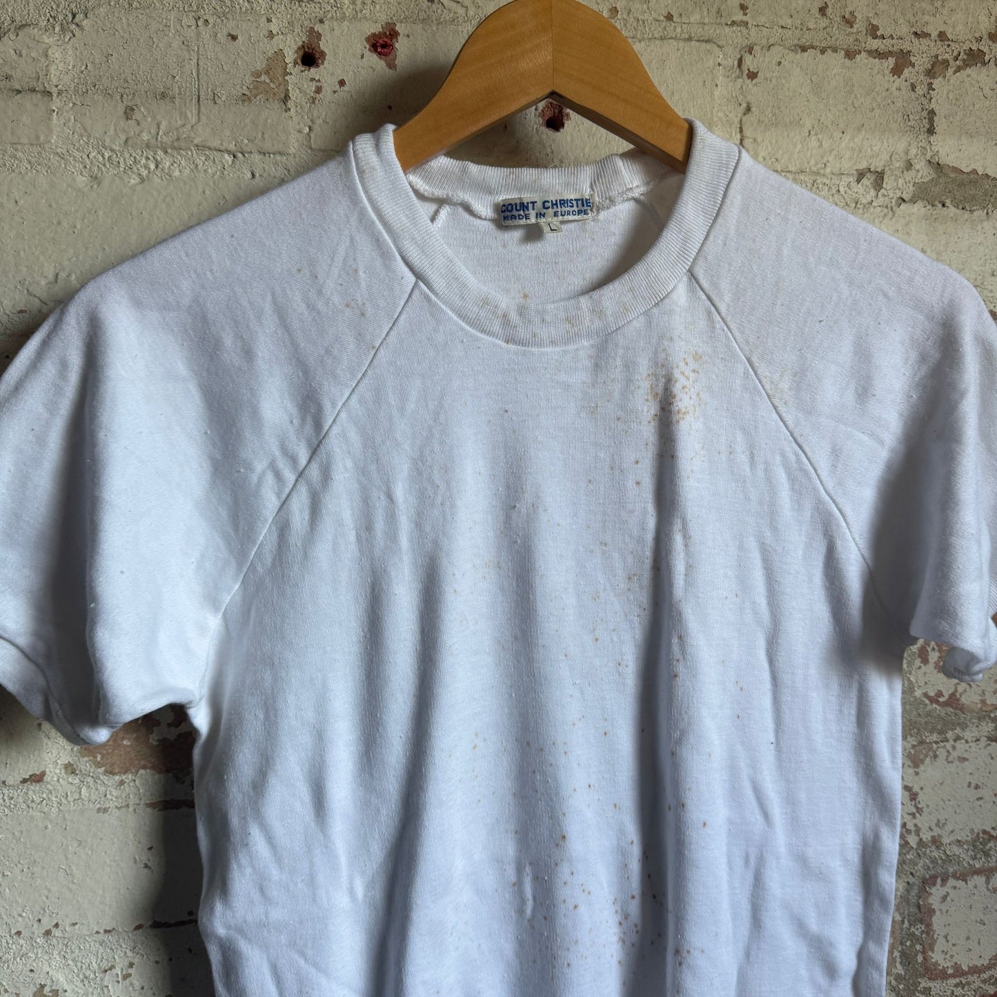 1970s White Raglan Blank Cotton T-shirt