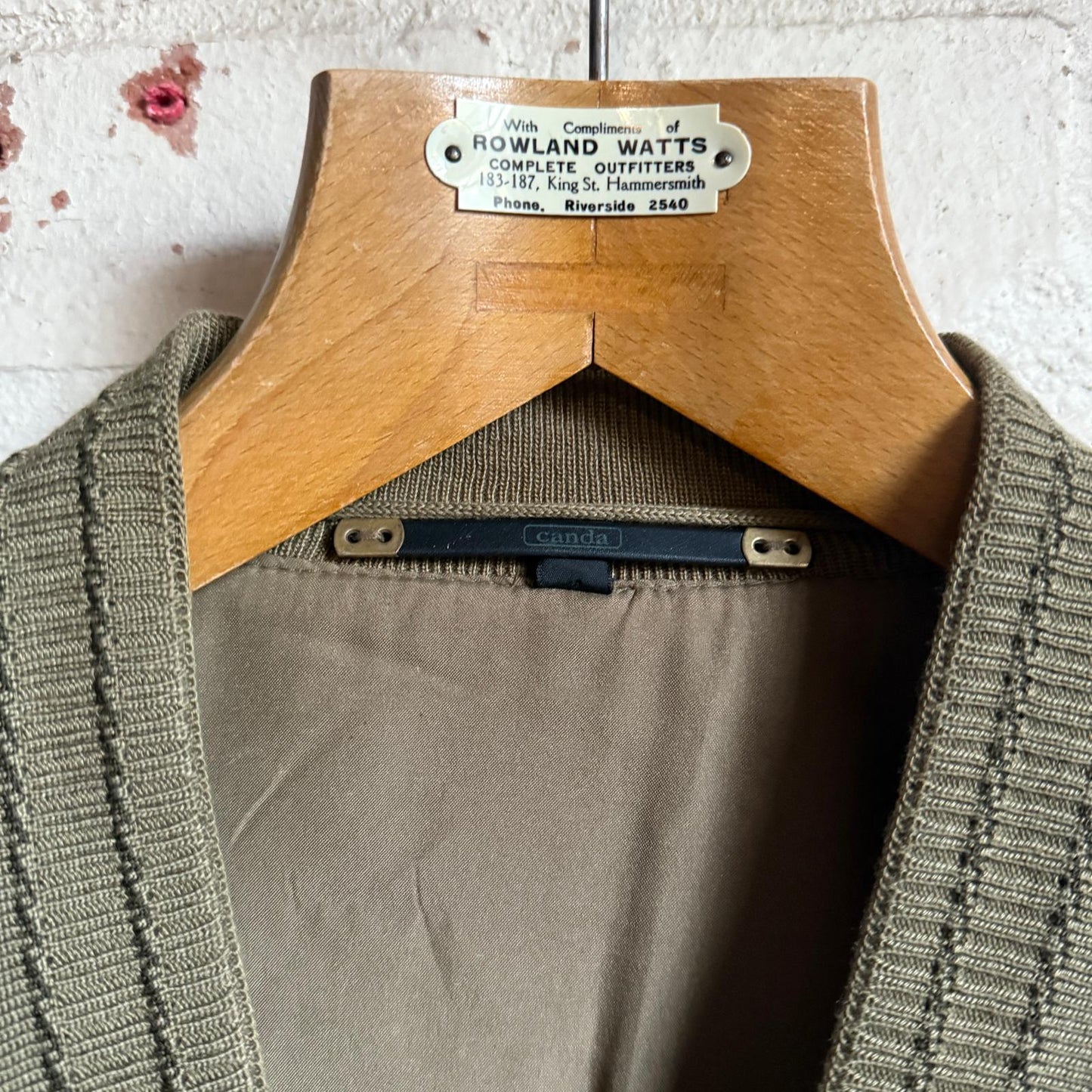 1980s Khaki Knitted Grandad Cardigan Jumper