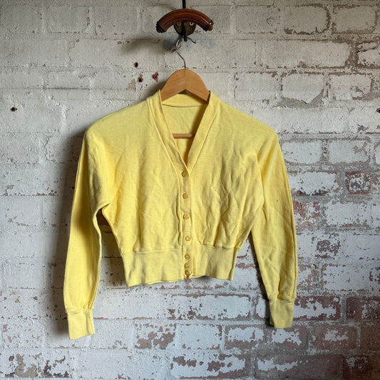 1960s Yellow British Button Cardigan Jumper