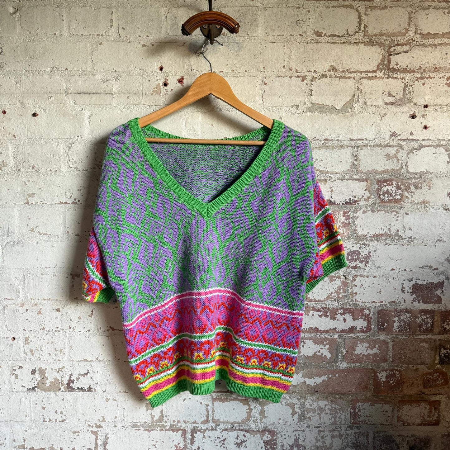 1990s Patterned Knitted Short Sleeves Jumper