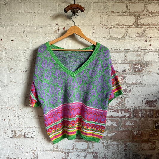 1990s Patterned Knitted Short Sleeves Jumper