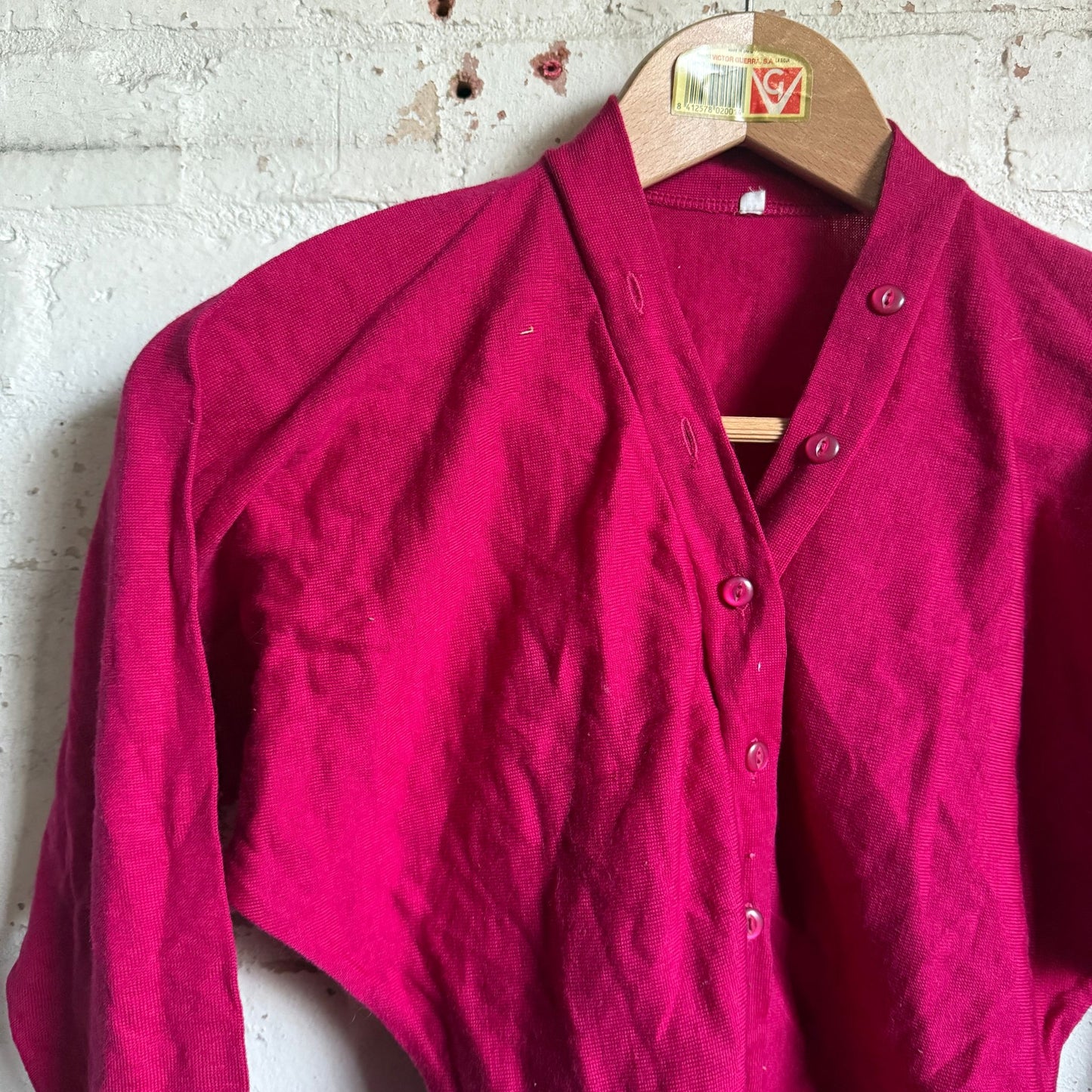 1960s Burgundy Knitted Unusual Button Cardigan Jumper