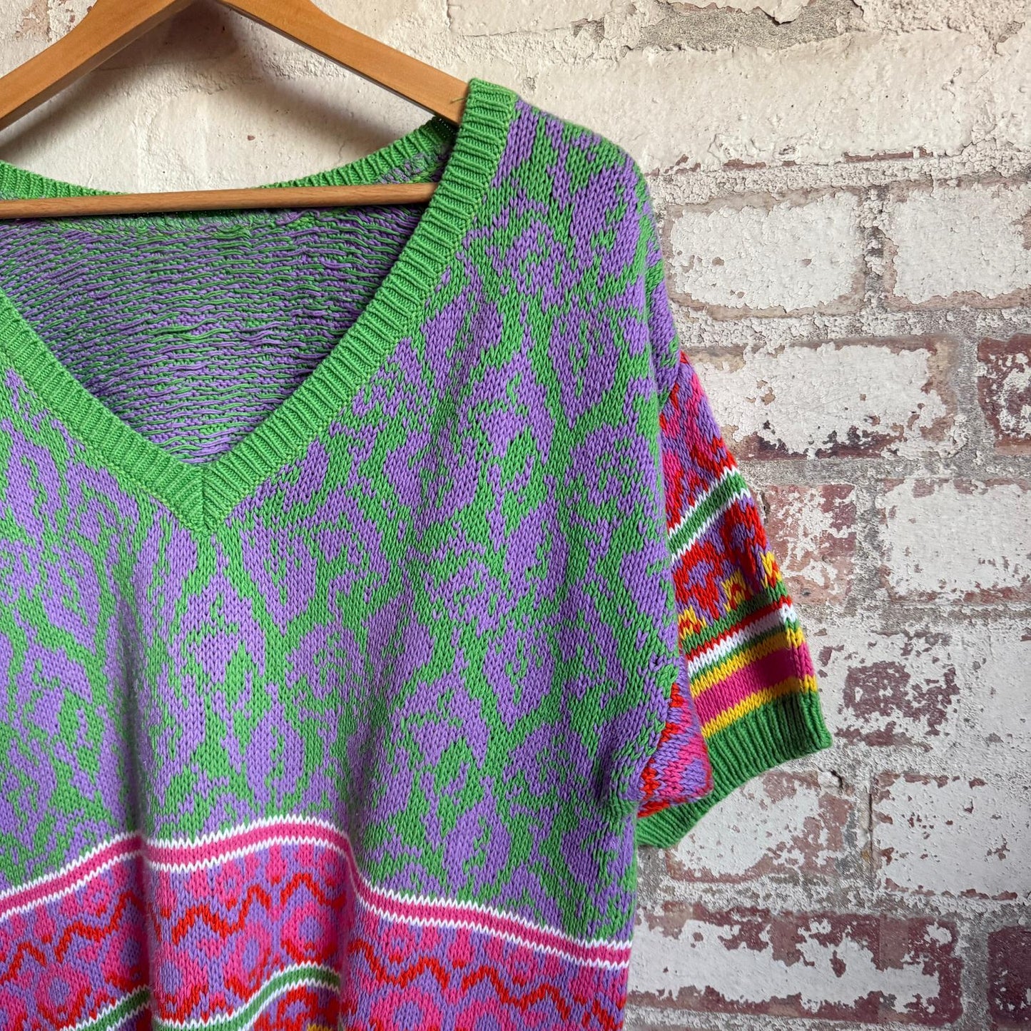1990s Patterned Knitted Short Sleeves Jumper