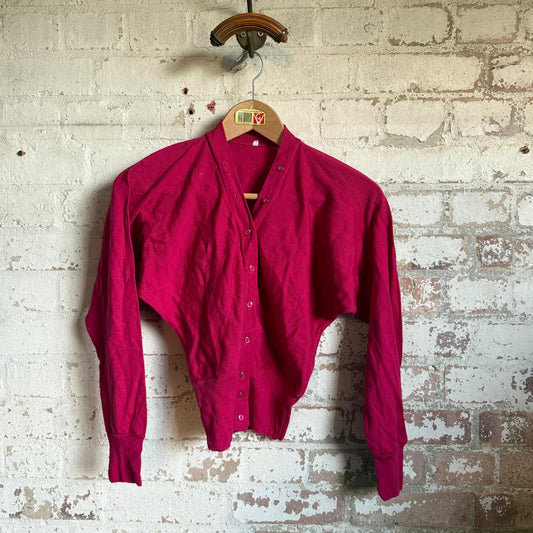 1960s Burgundy Knitted Unusual Button Cardigan Jumper