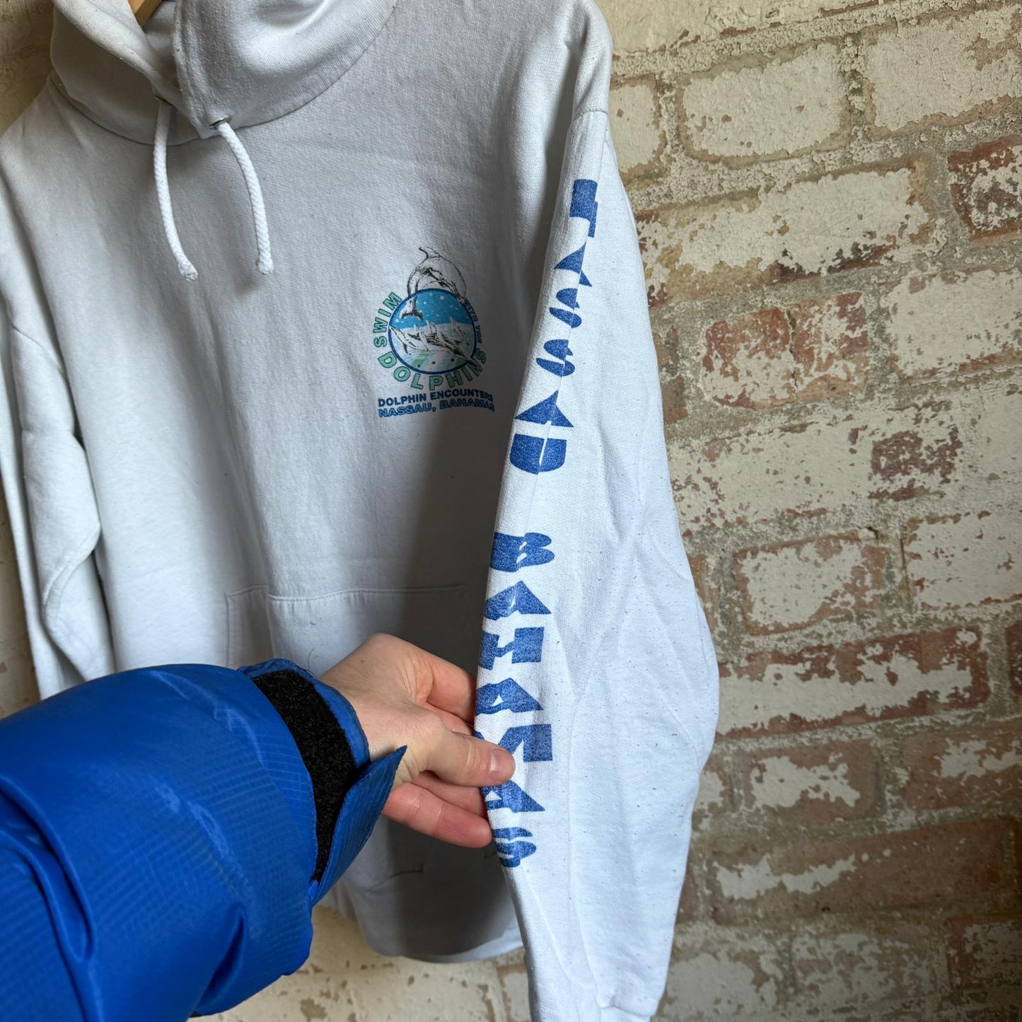 1990s White Dolphins Graphic Hoodie Jumper
