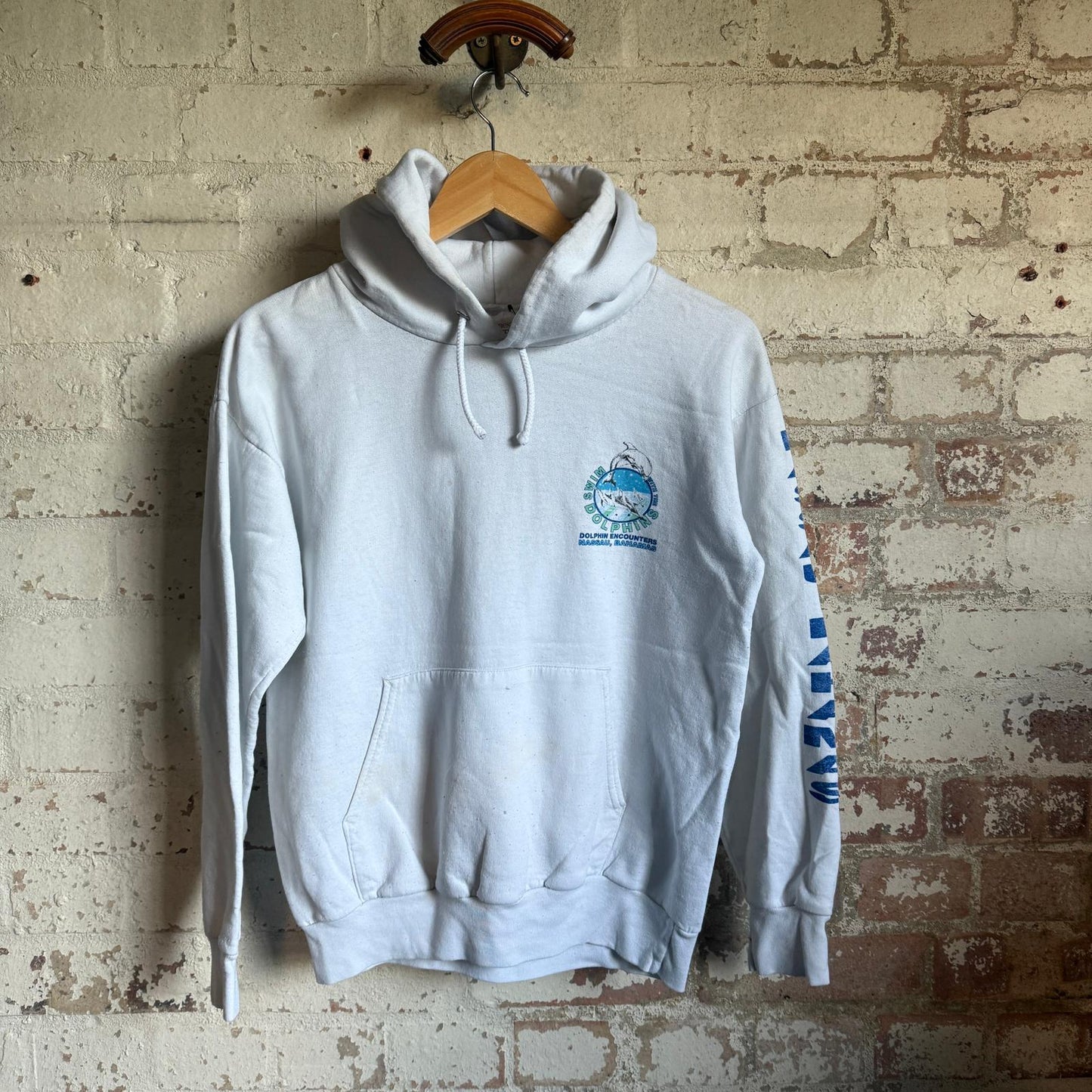 1990s White Dolphins Graphic Hoodie Jumper