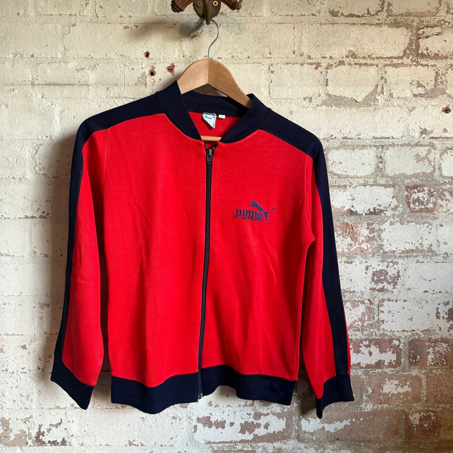 1980s Red and Navy Puma Zip Up Track Top