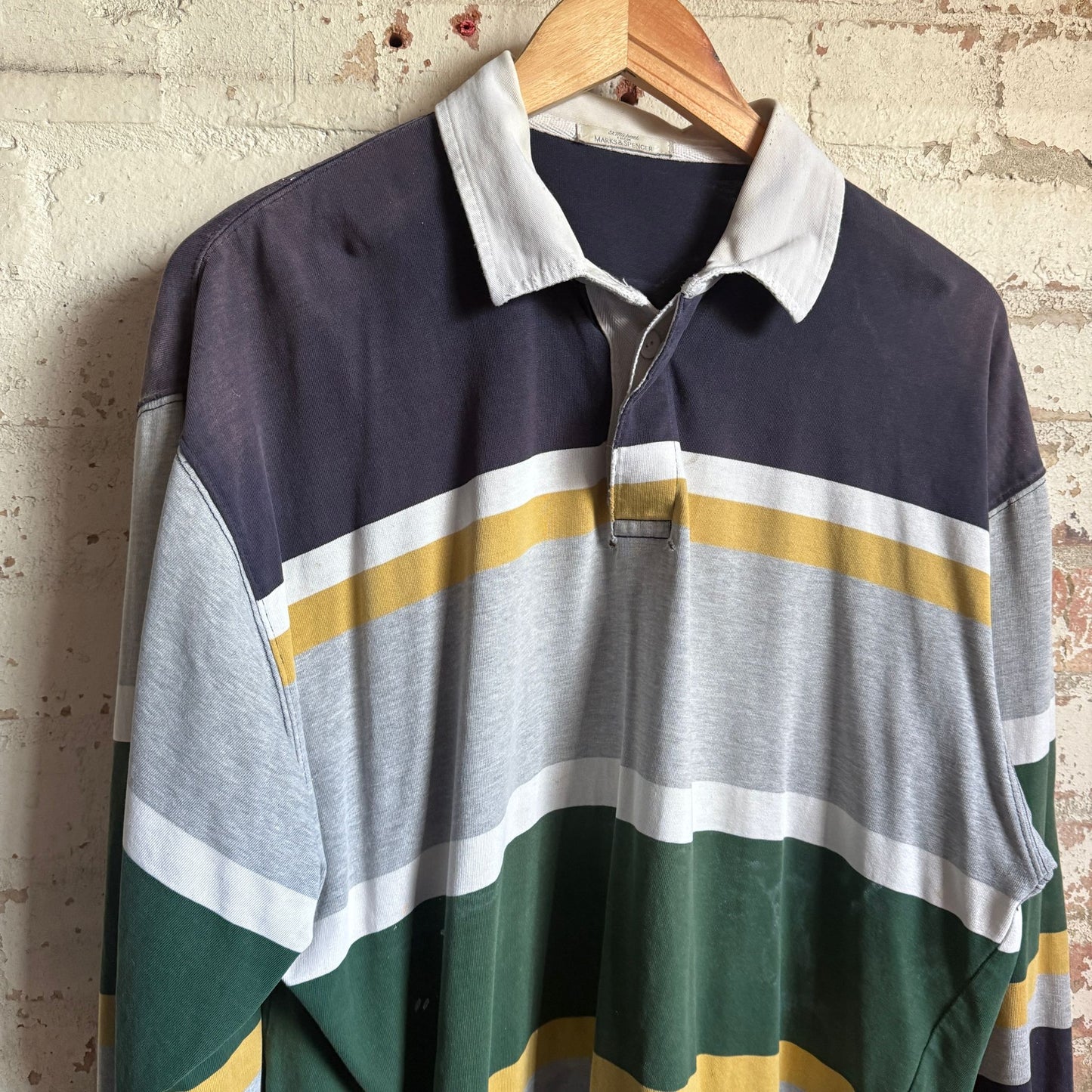 1990s Navy St Michaels Stripe Rugby Shirt