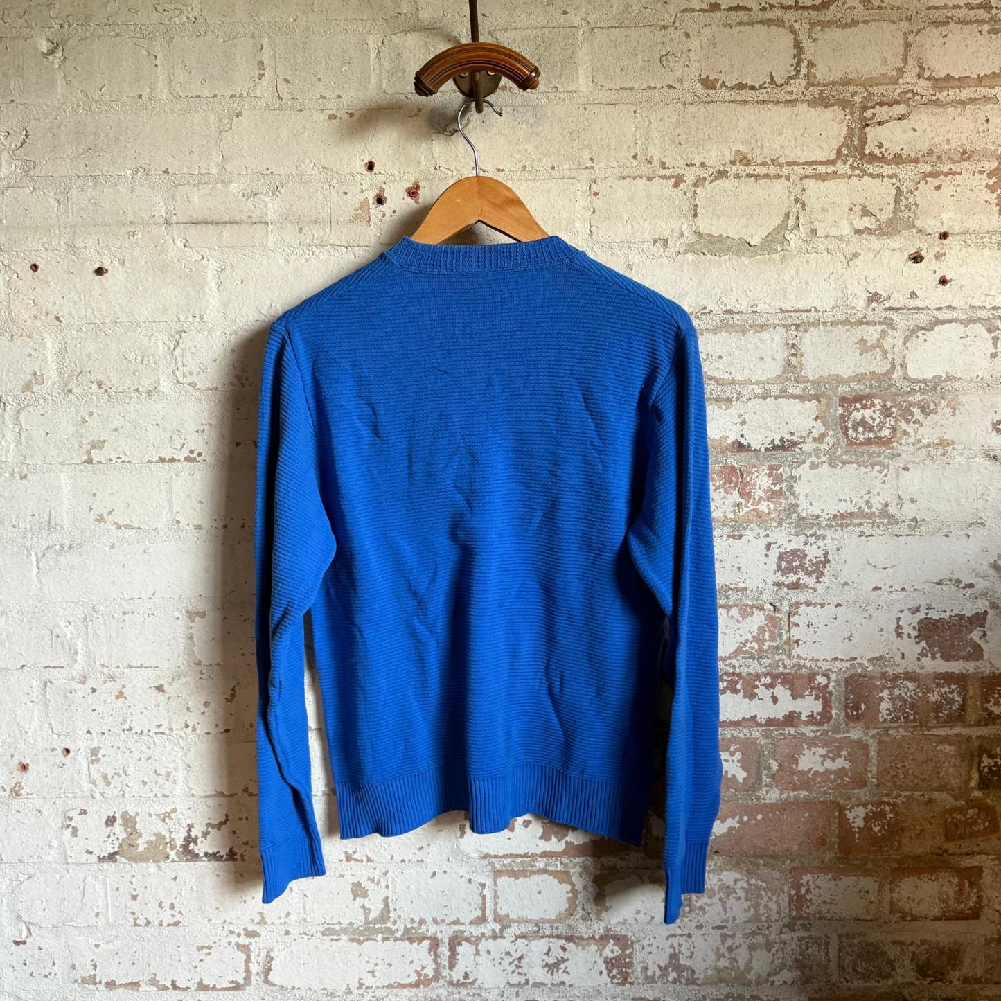 1960s Blue Knitted Pick V Neck Jumper