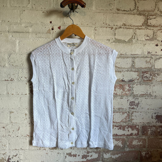 1960s White Knitted Patterned Sleeveless Top