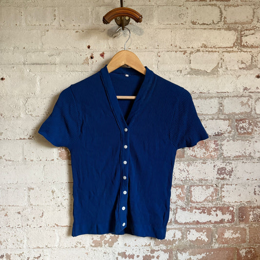 1960s Navy Button Knitted Cardigan Top