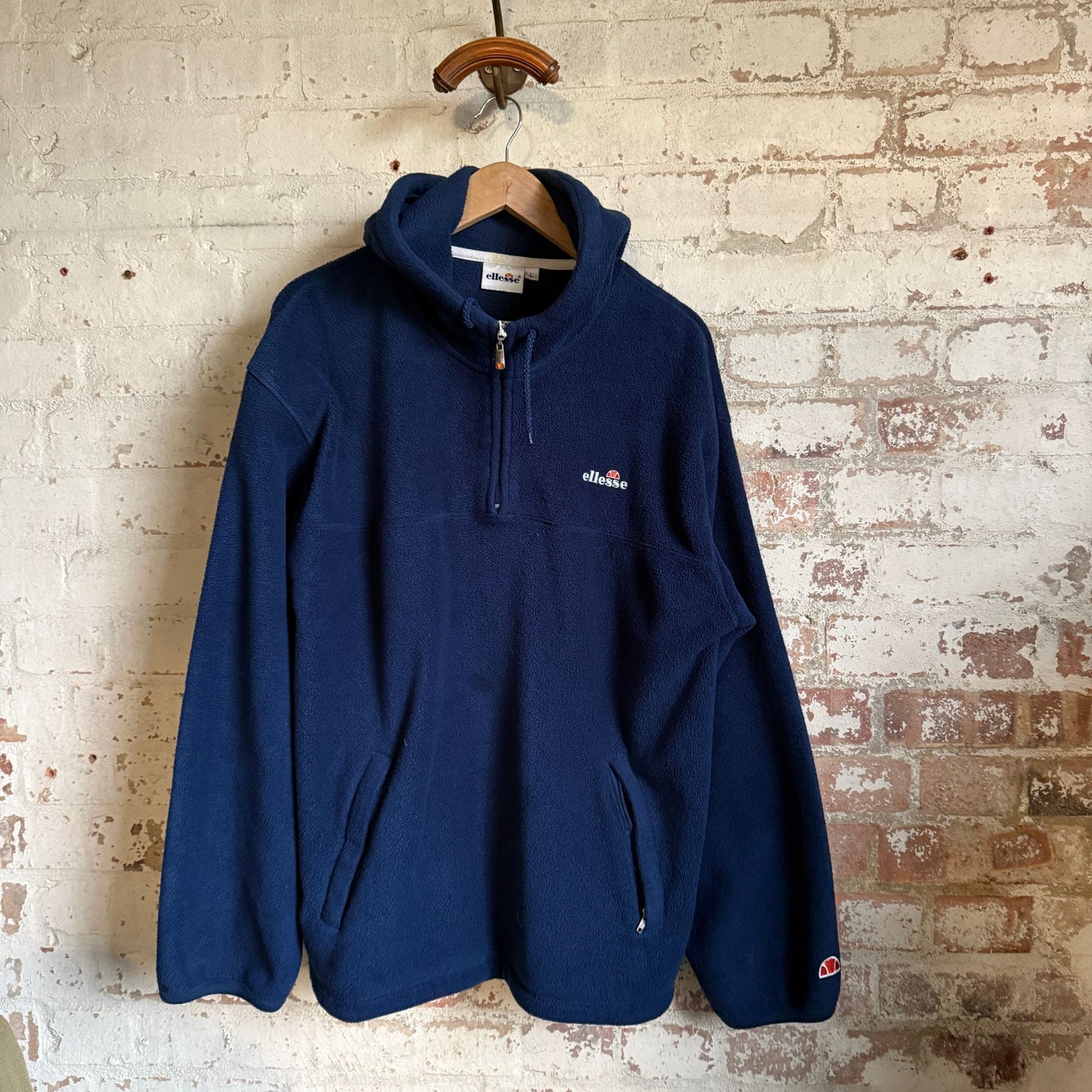 1990s Navy Ellesse 1/4 Zip Fleece Hoodie Jumper