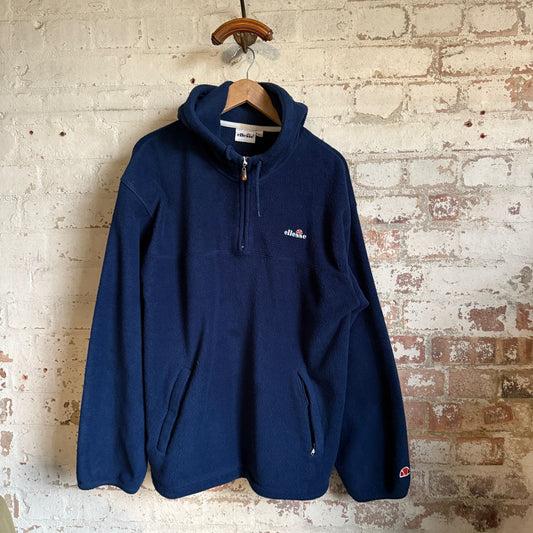 1990s Navy Ellesse 1/4 Zip Fleece Hoodie Jumper