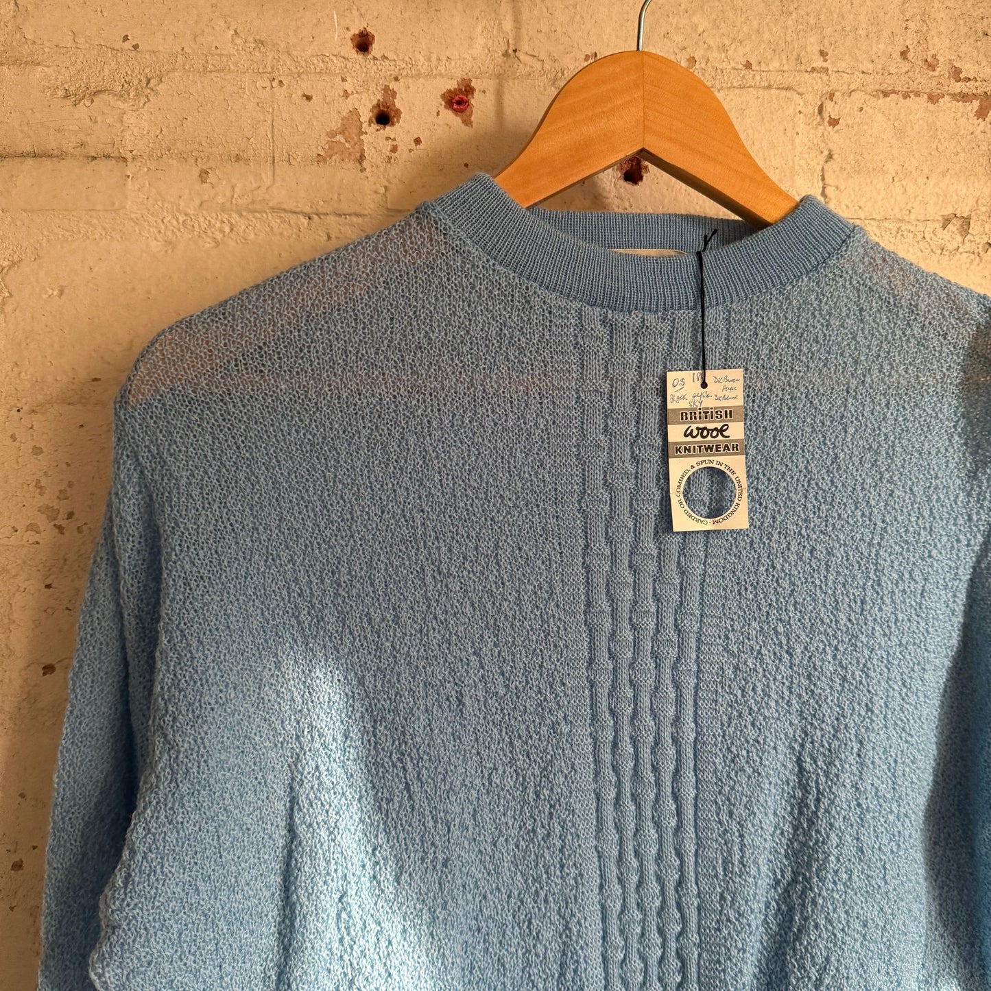 1950s Baby Blue Dead Stock Knitted Cable Jumper
