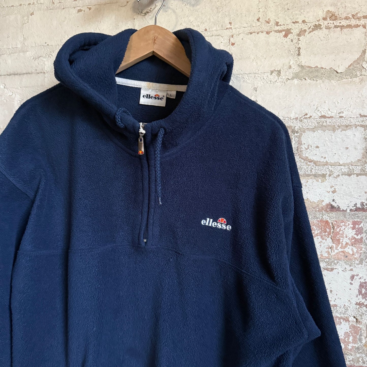 1990s Navy Ellesse 1/4 Zip Fleece Hoodie Jumper