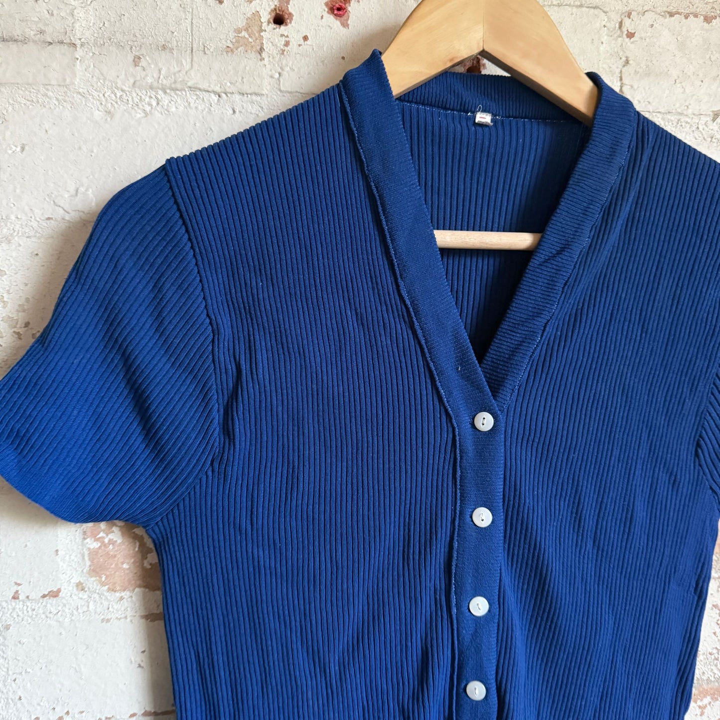 1960s Navy Button Knitted Cardigan Top