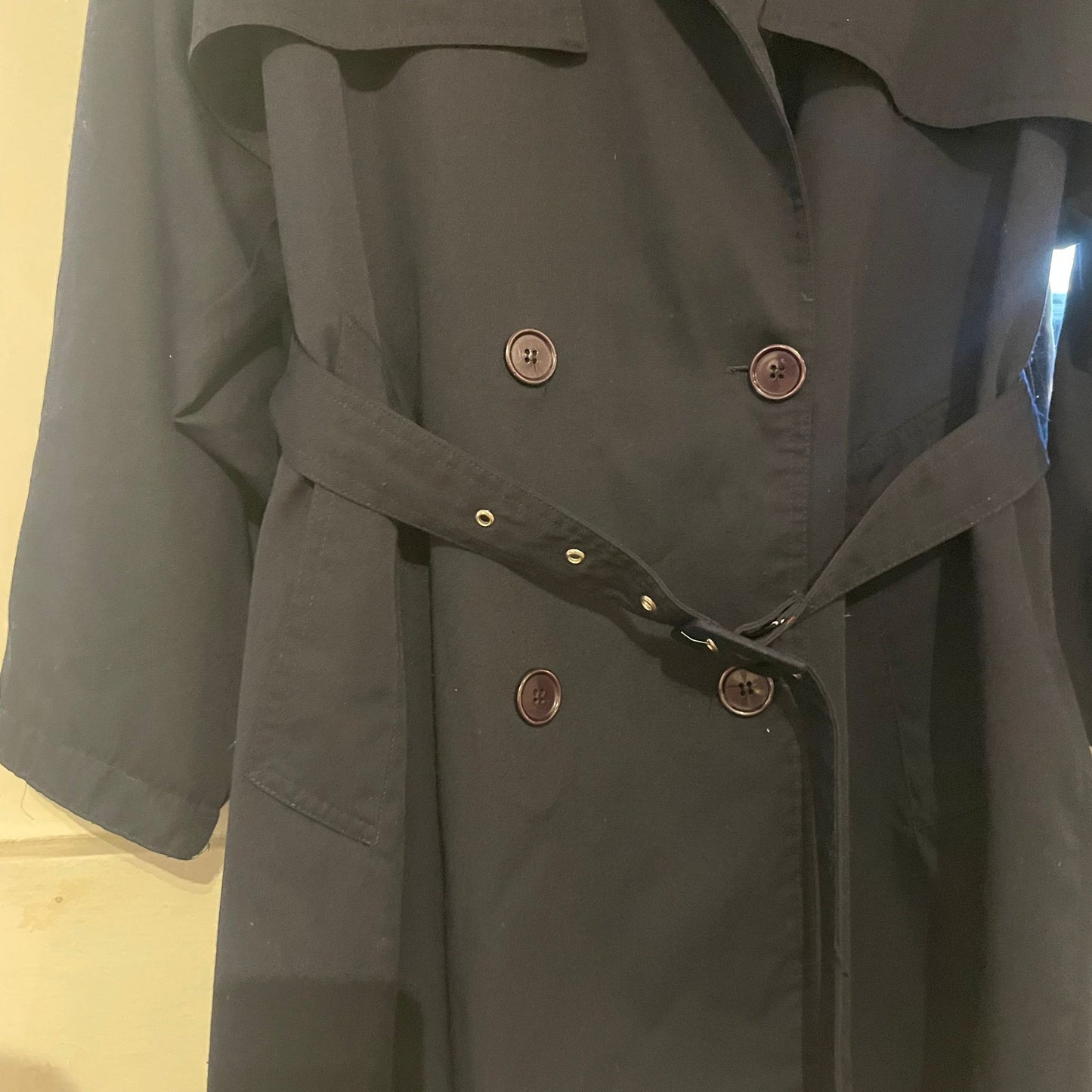 1970s Navy Miss Selfridge Belted Mac Coat