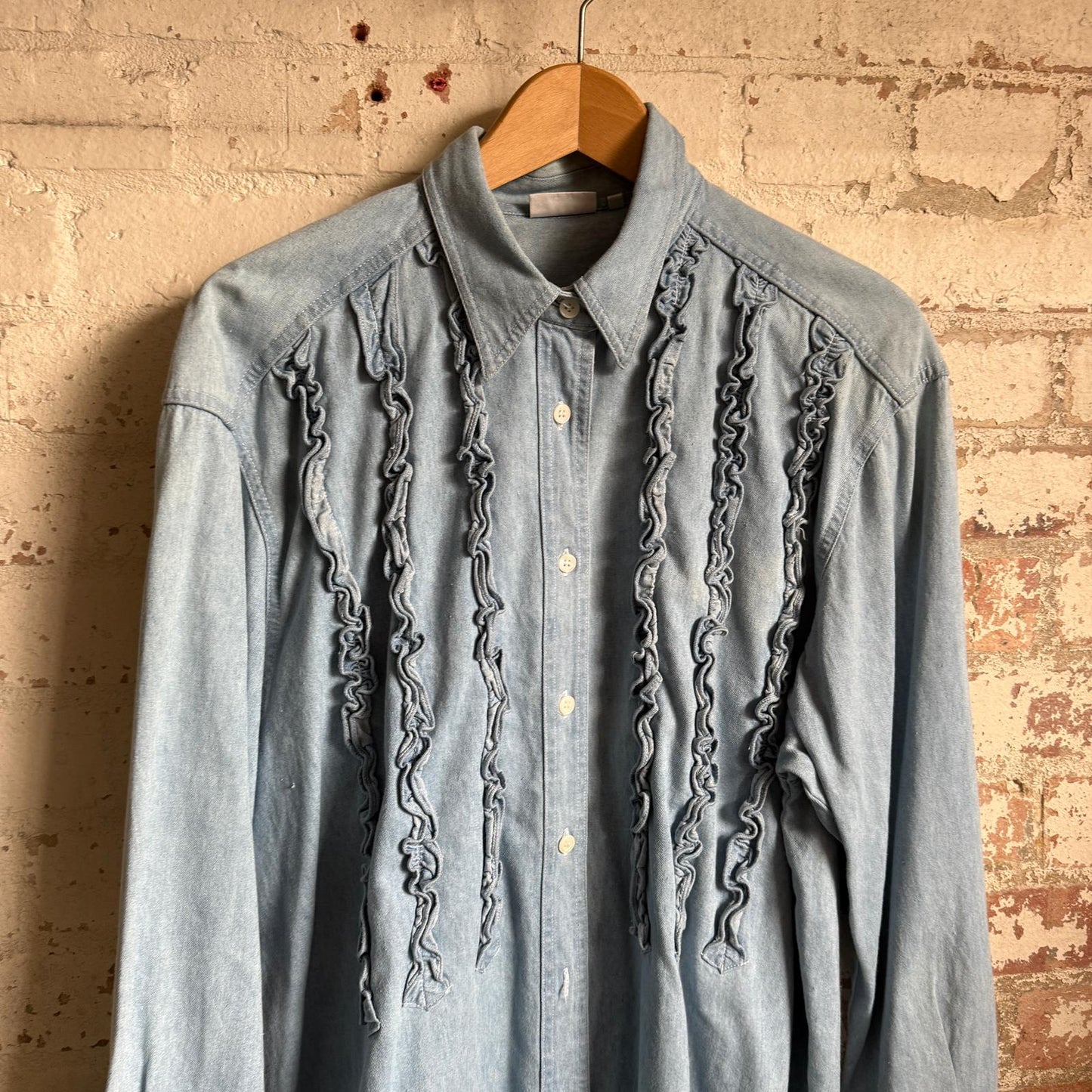 1990s Blue Denim Patterned Shirt