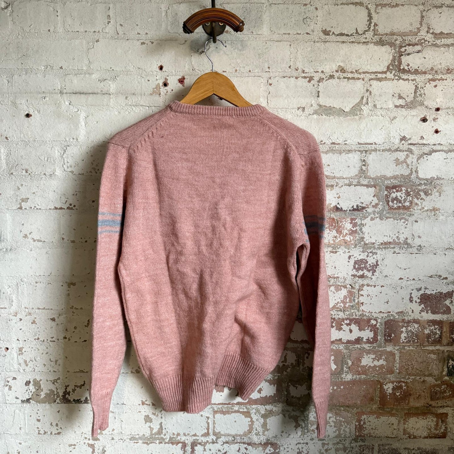 1980s Pink Knitted Wool V-Neck Jumper