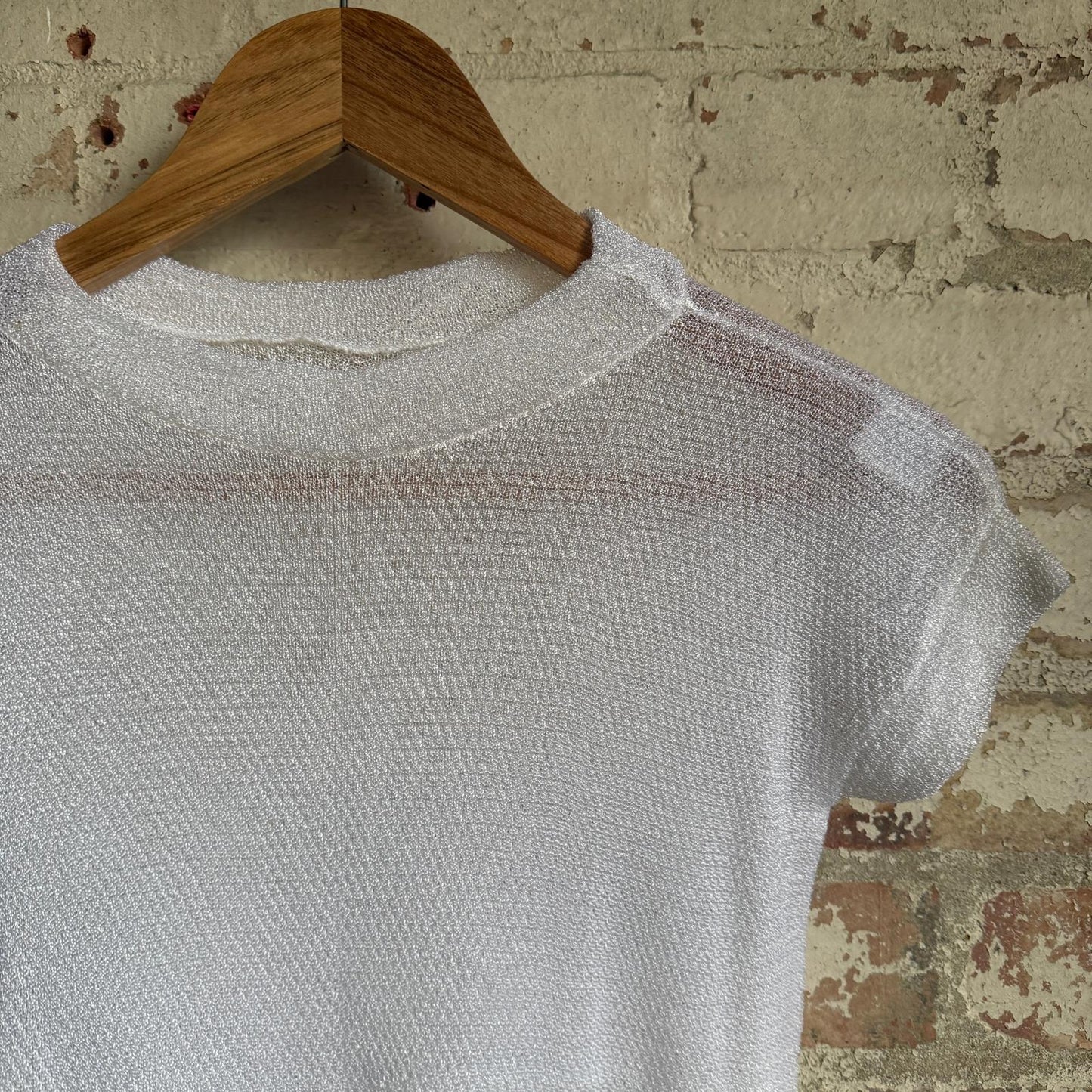 1960s White Netting Muscle Fit Rayon T-Shirt