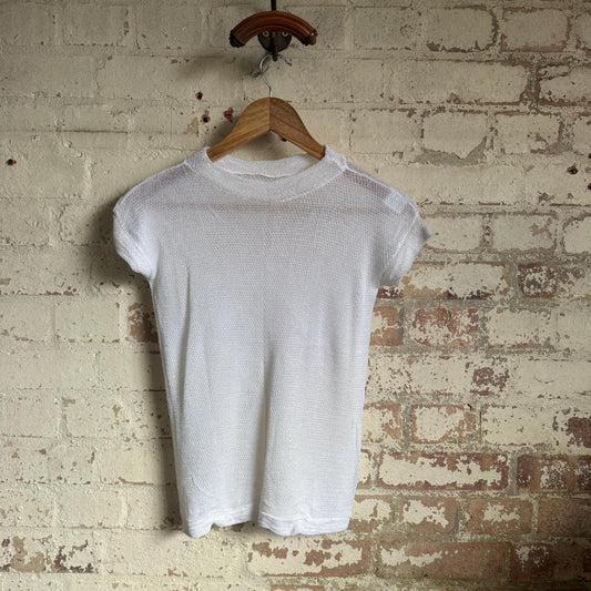 1960s White Netting Muscle Fit Rayon T-Shirt