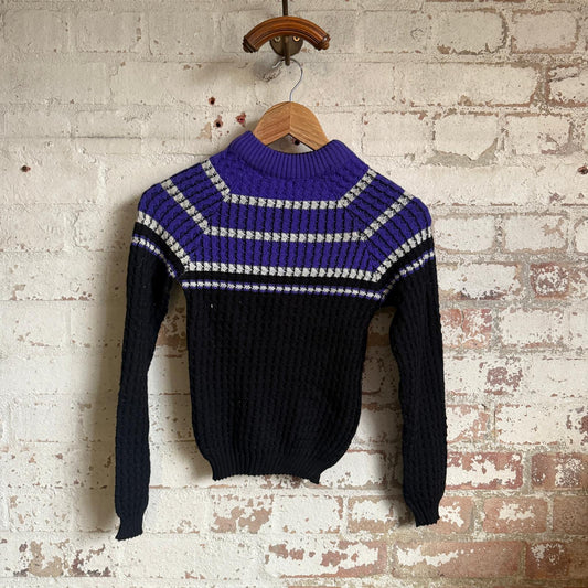 1940s 1950s Purple Stripe Knitted Wool Jumper