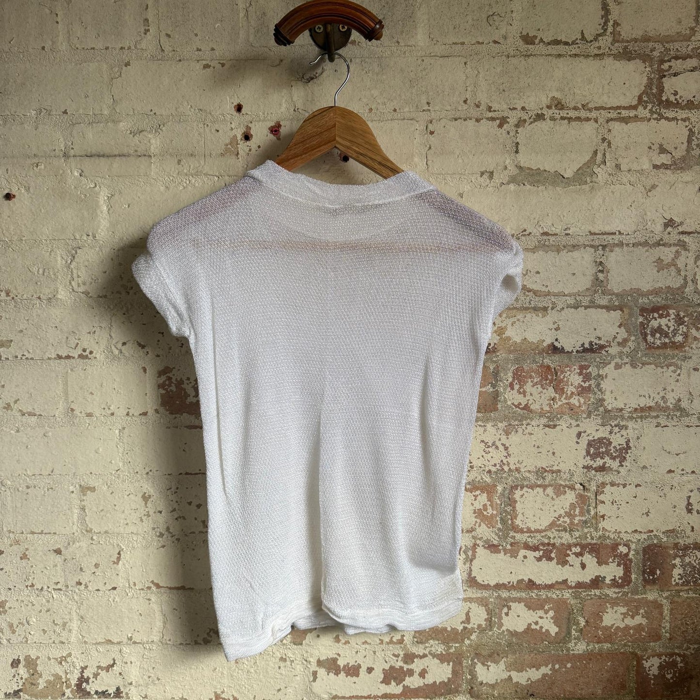 1960s White Netting Muscle Fit Rayon T-Shirt