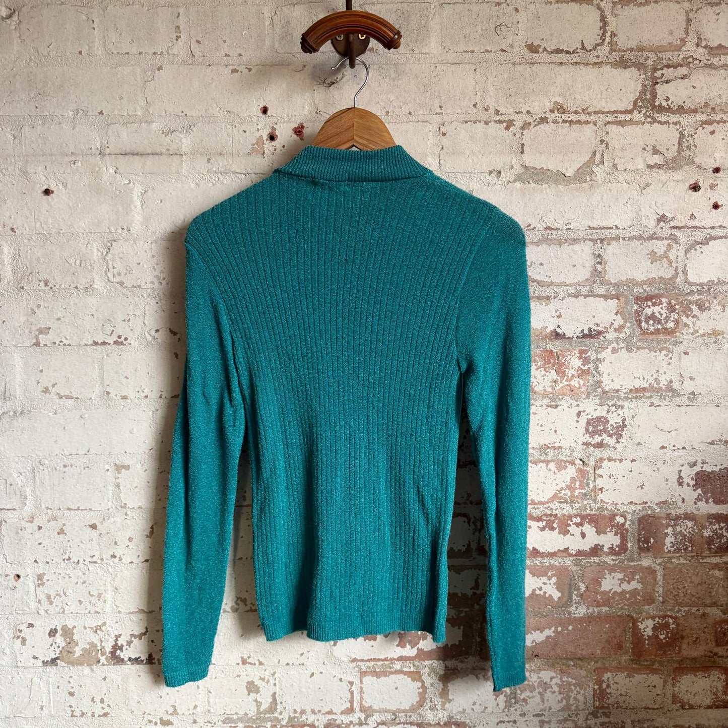 1970s Turquoise Lace Tie Long Sleeve Top