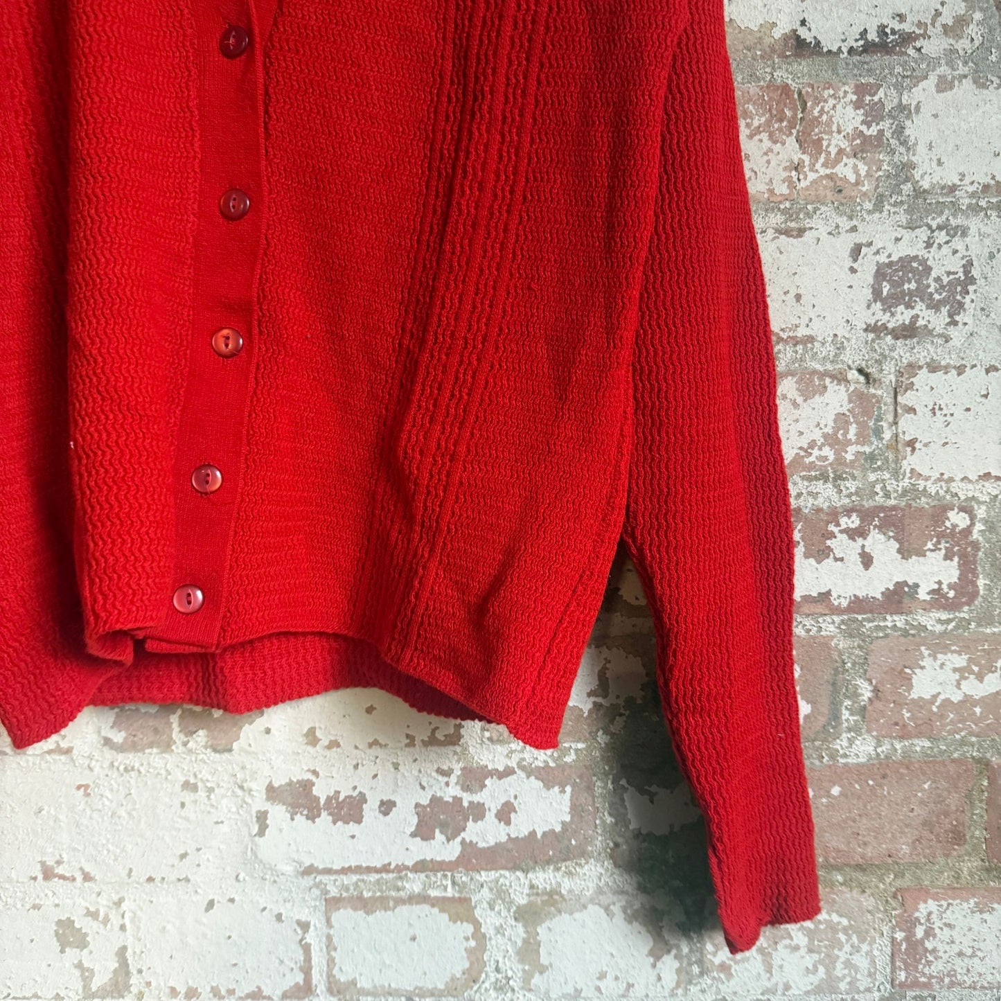 1960s Red Wool Knitted Cardigan Jumper
