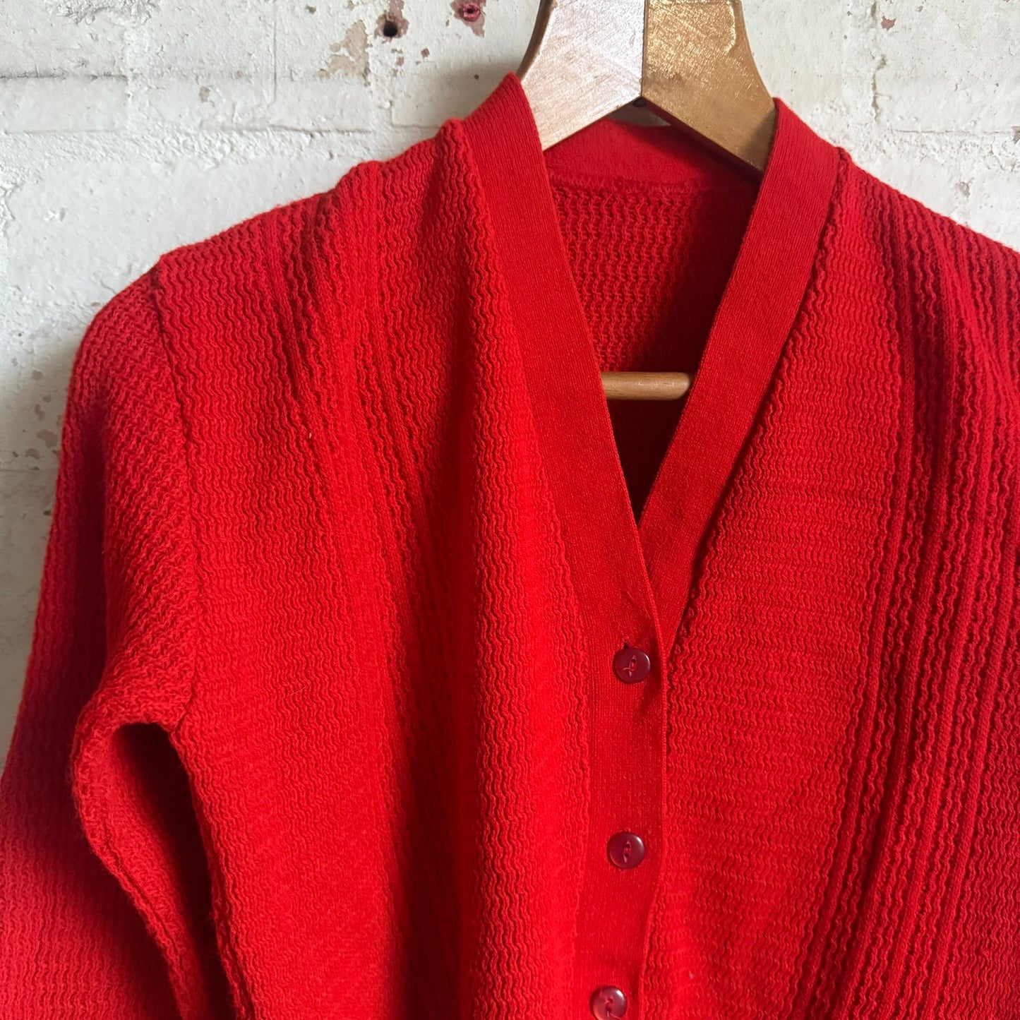 1960s Red Wool Knitted Cardigan Jumper