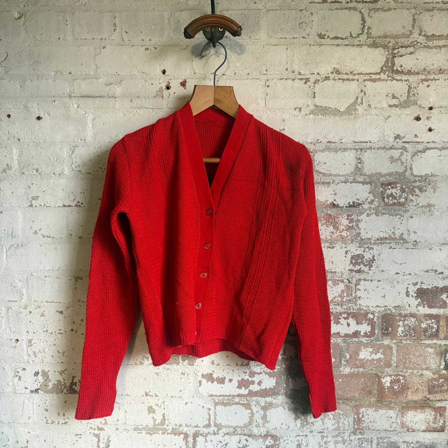 1960s Red Wool Knitted Cardigan Jumper