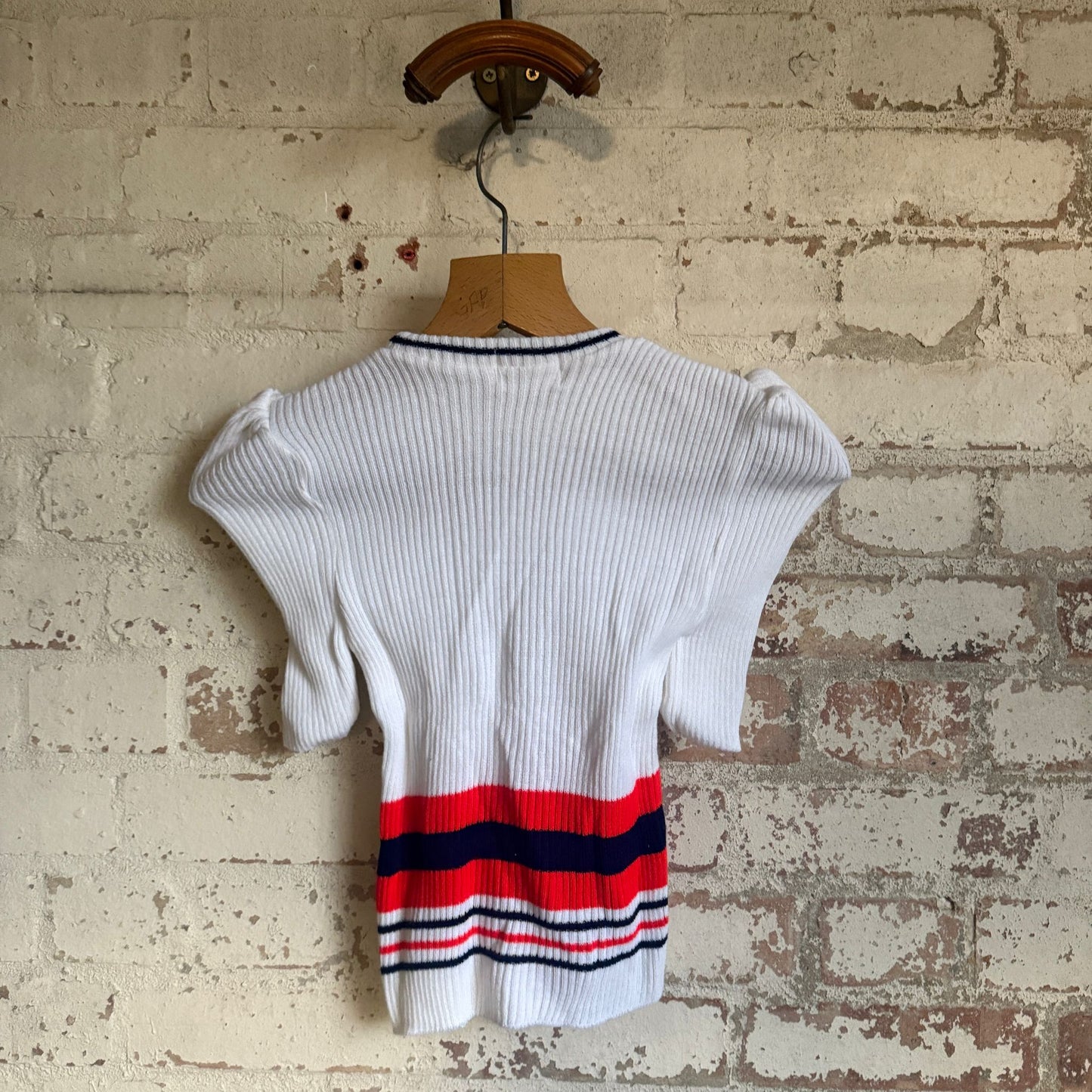 1970s White Knitted Stripe T-Shirt Jumper