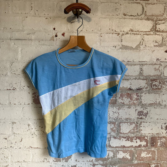 1980s Blue Gucci Pucci Vest Blouse Top