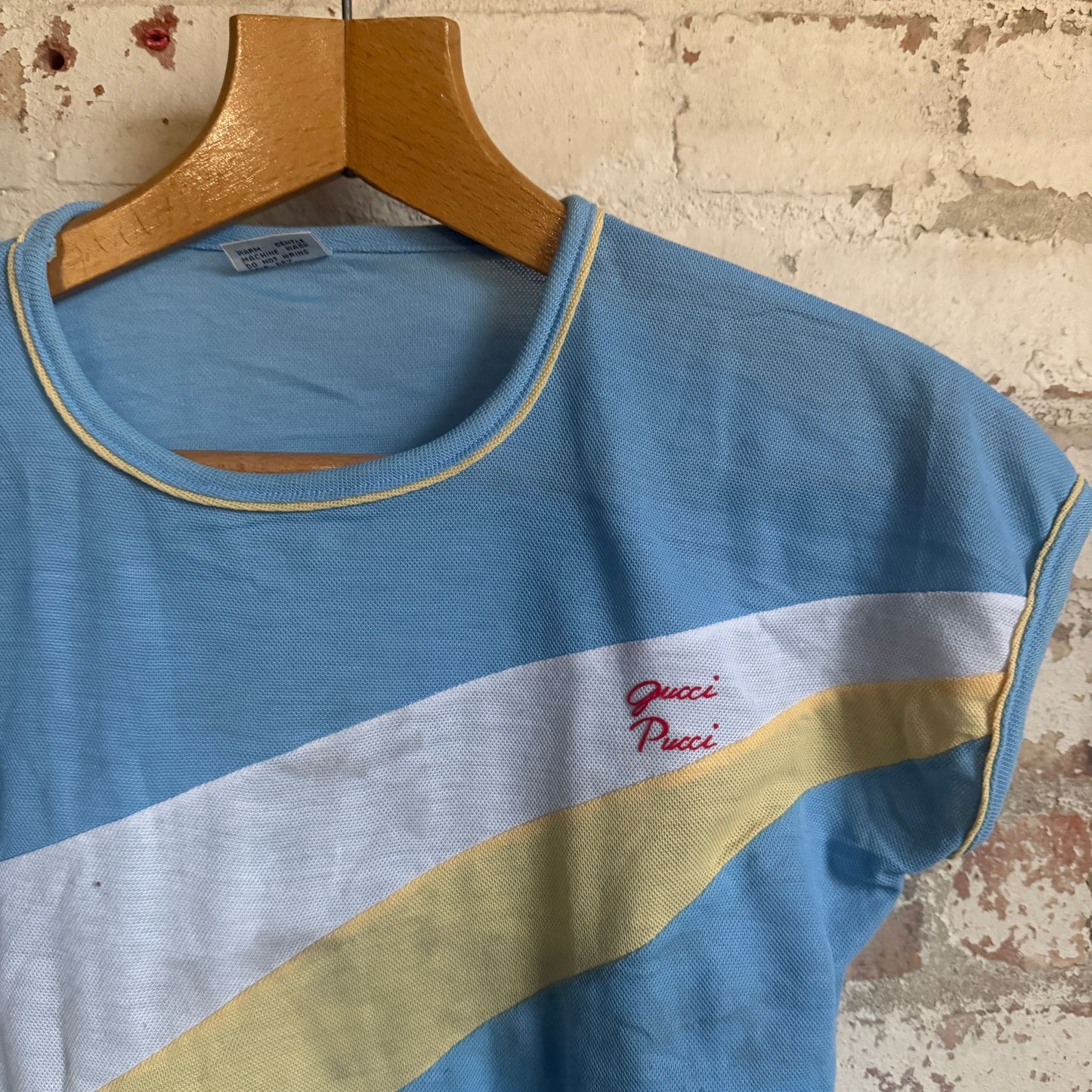 1980s Blue Gucci Pucci Vest Blouse Top