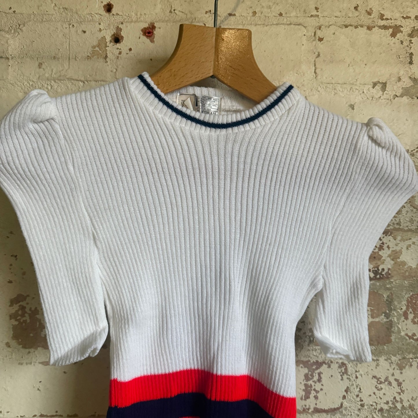1970s White Knitted Stripe T-Shirt Jumper