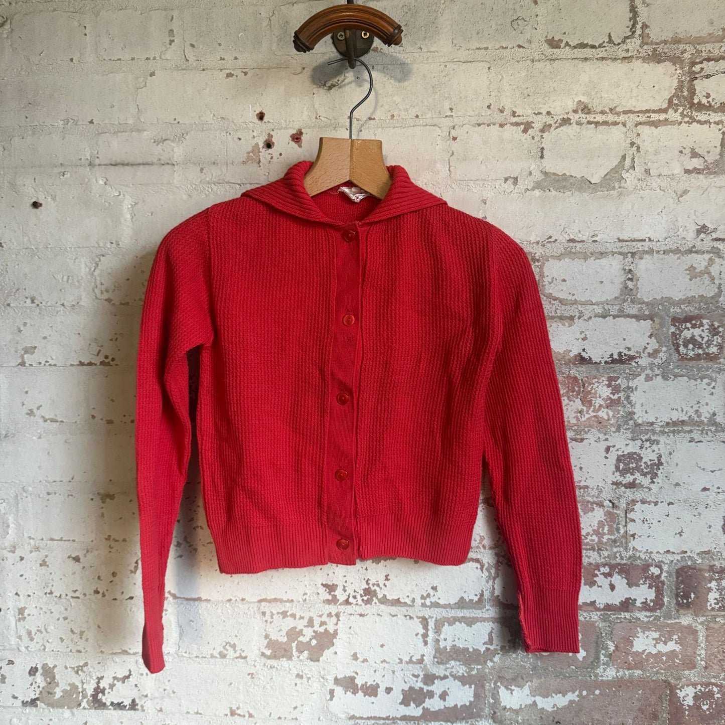 1960s Red Knitted Button Cardigan Jumper