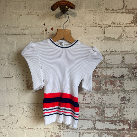 1970s White Knitted Stripe T-Shirt Jumper
