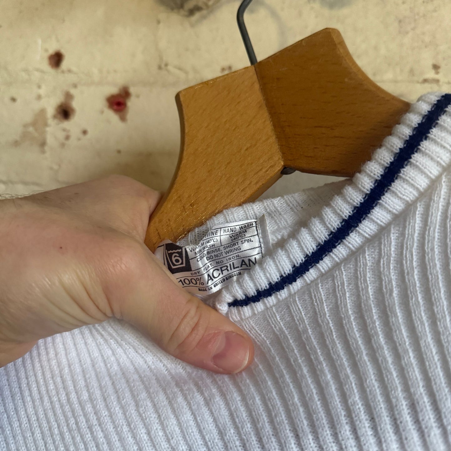 1970s White Knitted Stripe T-Shirt Jumper