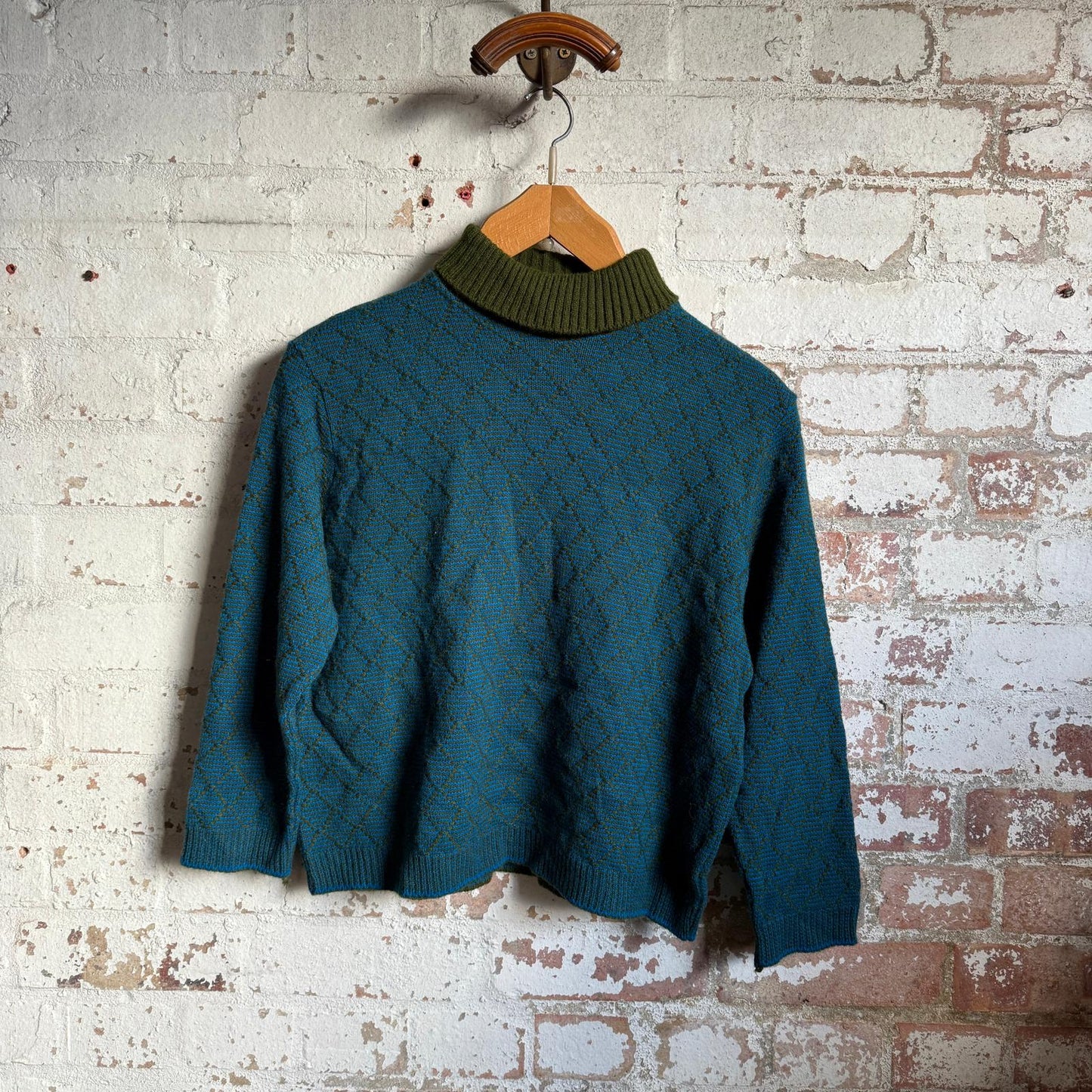 1960s Turquoise Wool Knitted Roll Neck Jumper