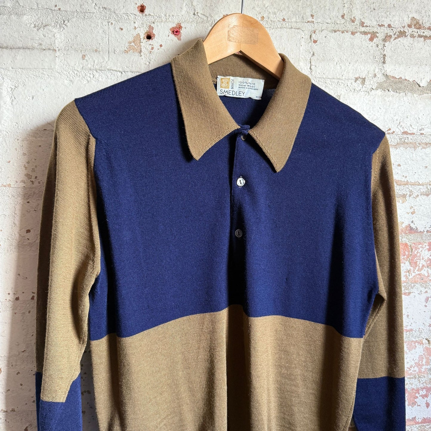 1970s Navy and Brown John Smedley Polo Shirt Top