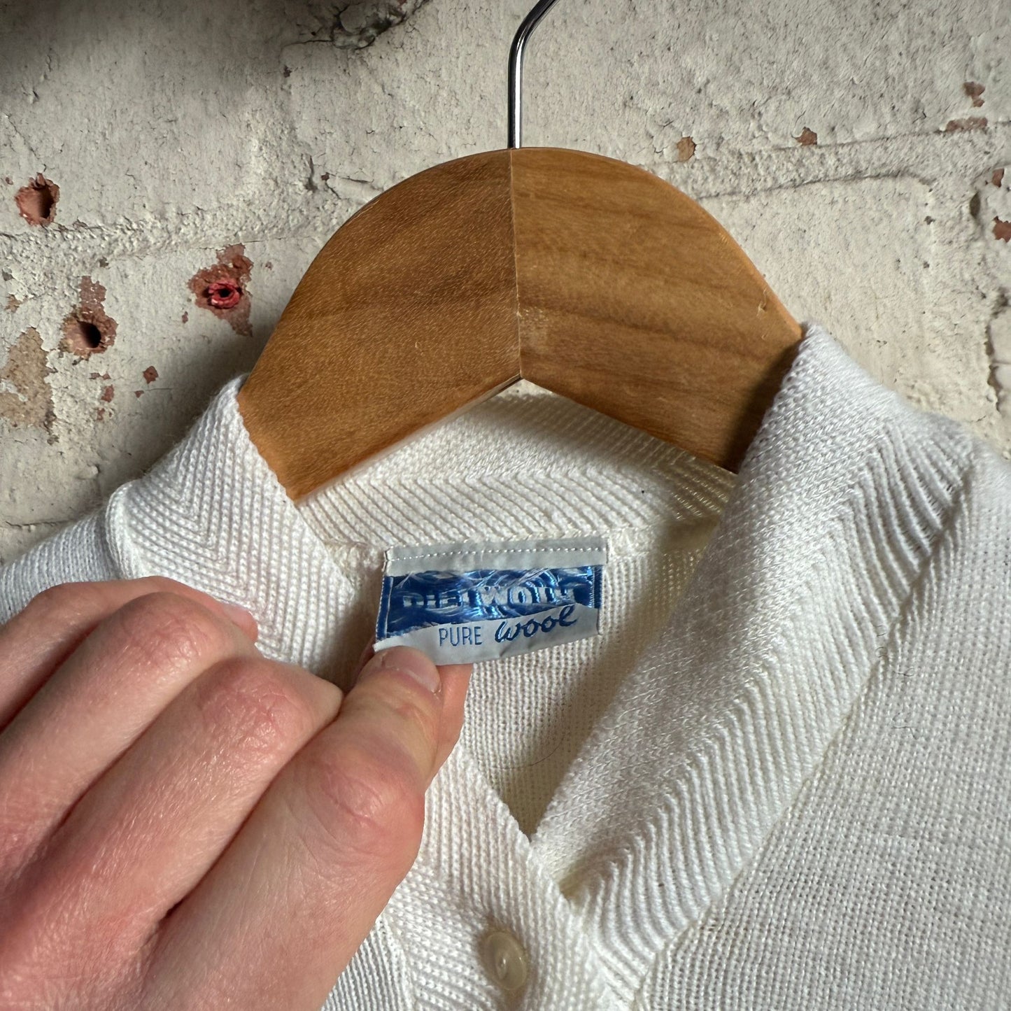 1950s White Wool Knitted Button Jumper