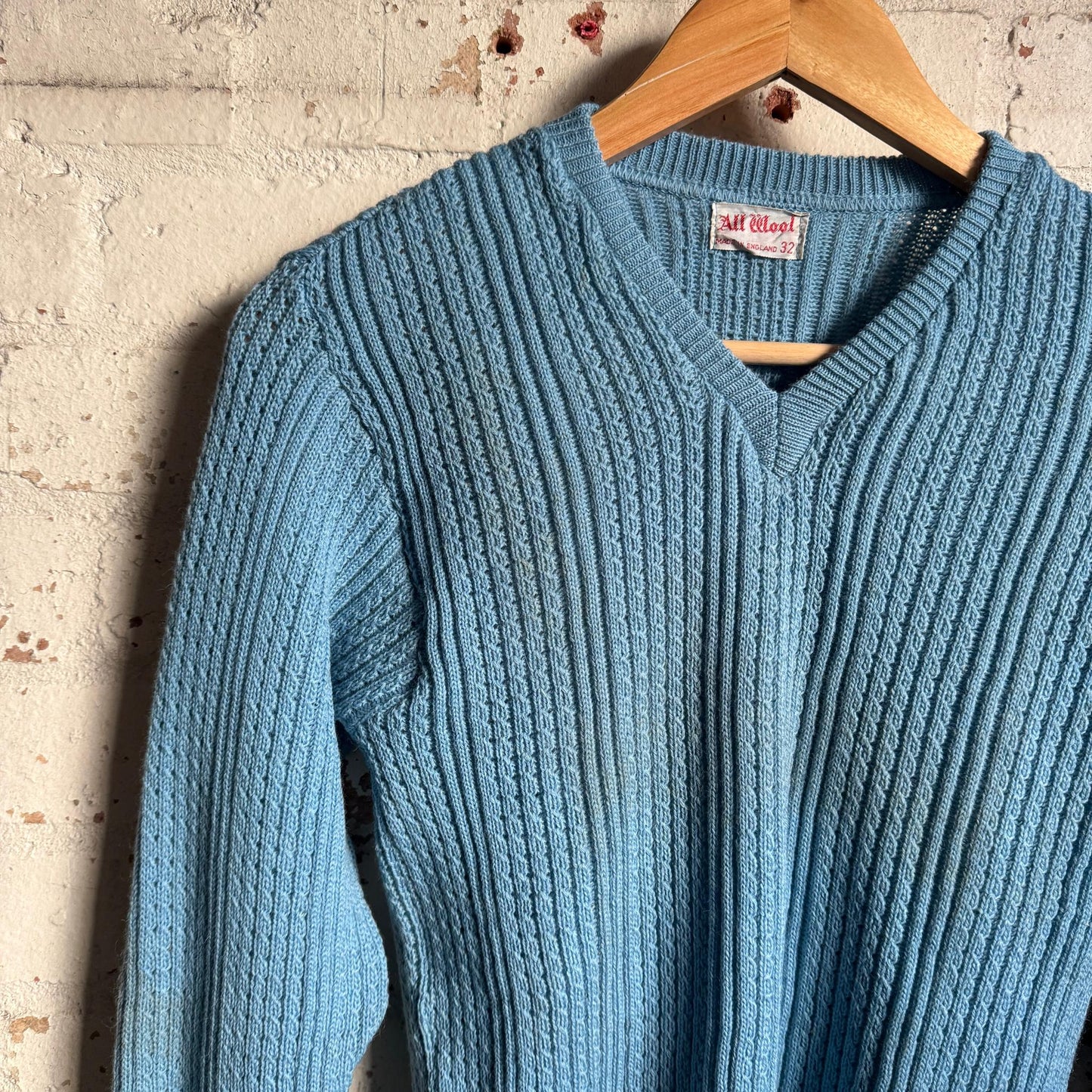 1940s Blue Knitted Wool V-Neck Jumper