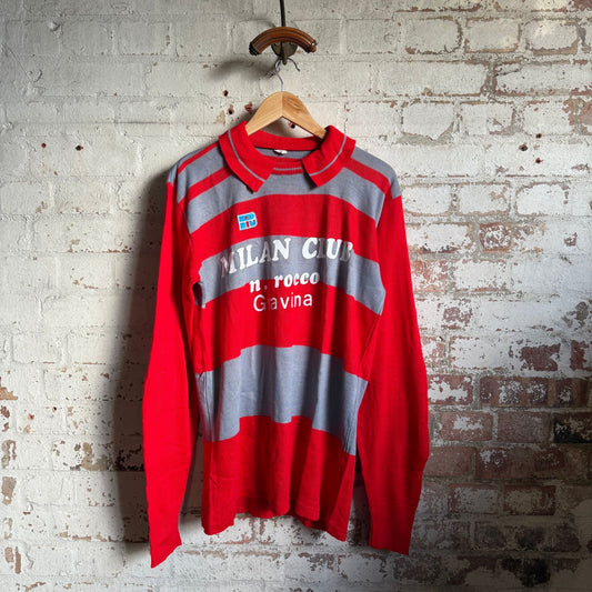 1970s Red and Grey Milan Club Football Template Long Sleeve Shirt