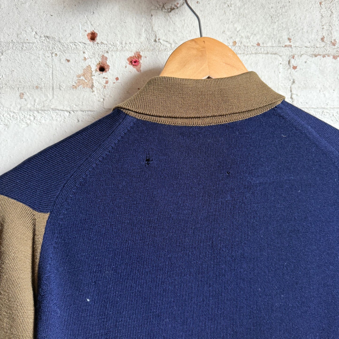 1970s Navy and Brown John Smedley Polo Shirt Top