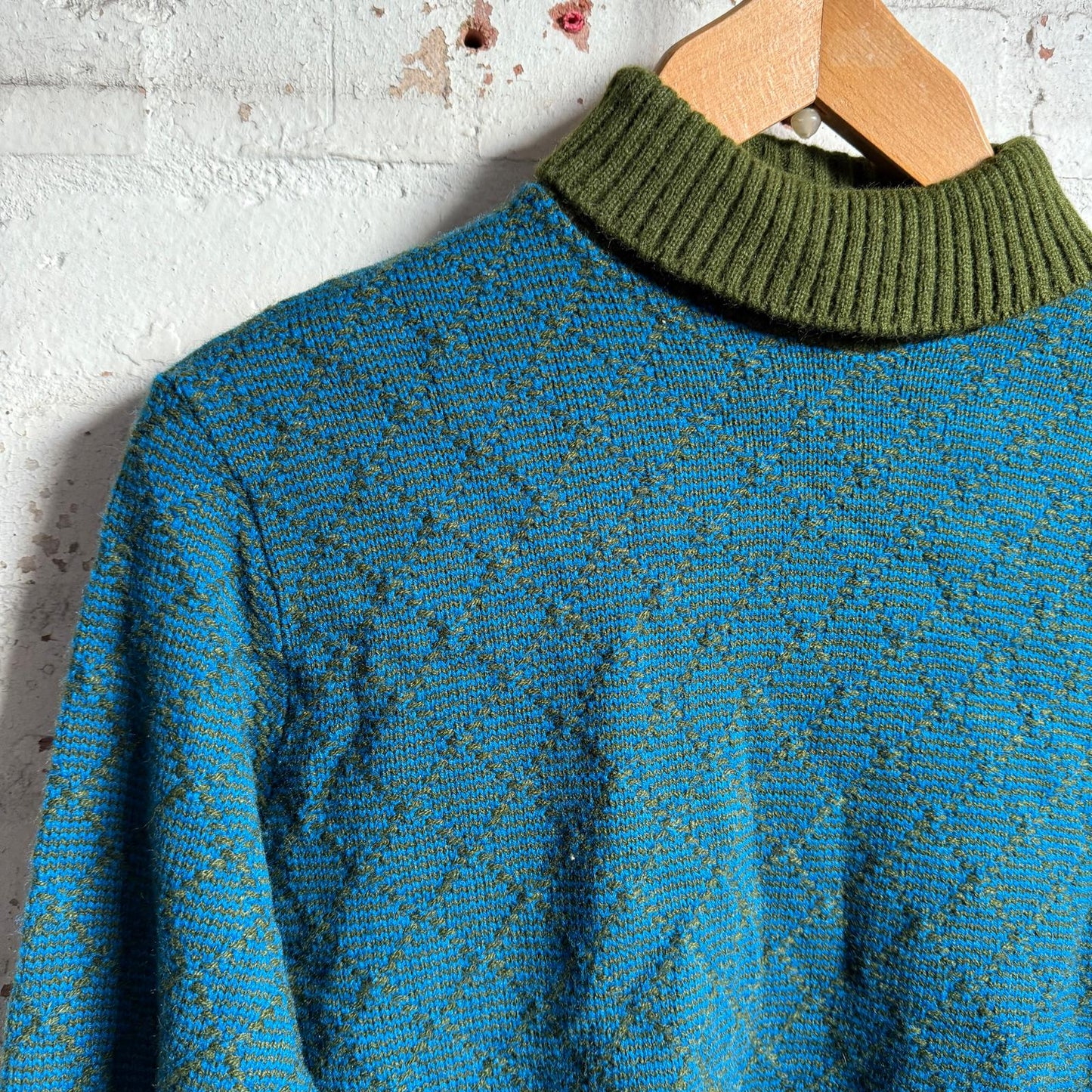 1960s Turquoise Wool Knitted Roll Neck Jumper