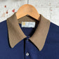 1970s Navy and Brown John Smedley Polo Shirt Top