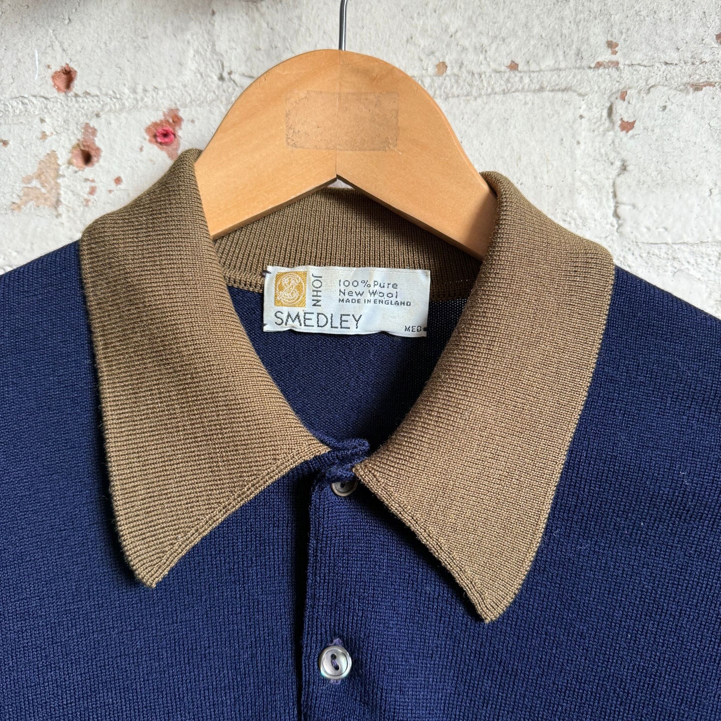 1970s Navy and Brown John Smedley Polo Shirt Top