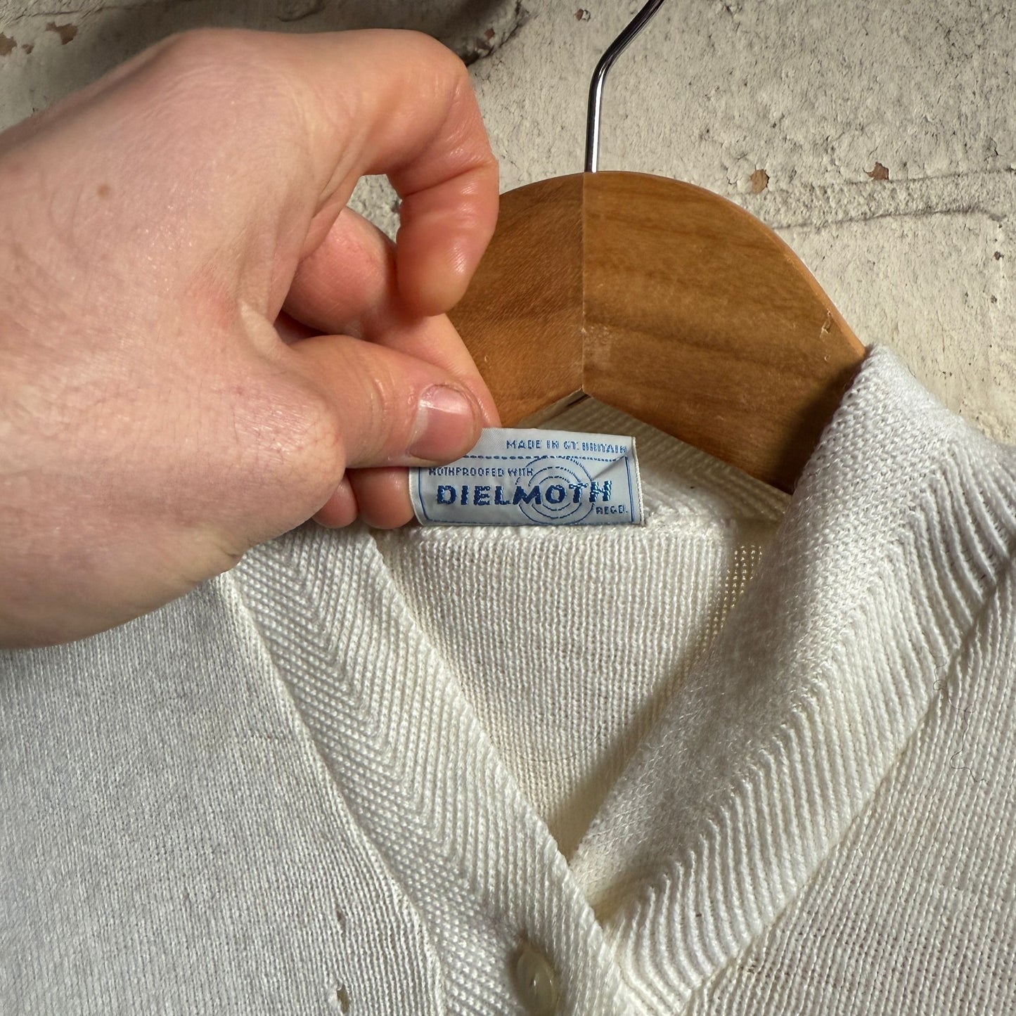 1950s White Wool Knitted Button Jumper