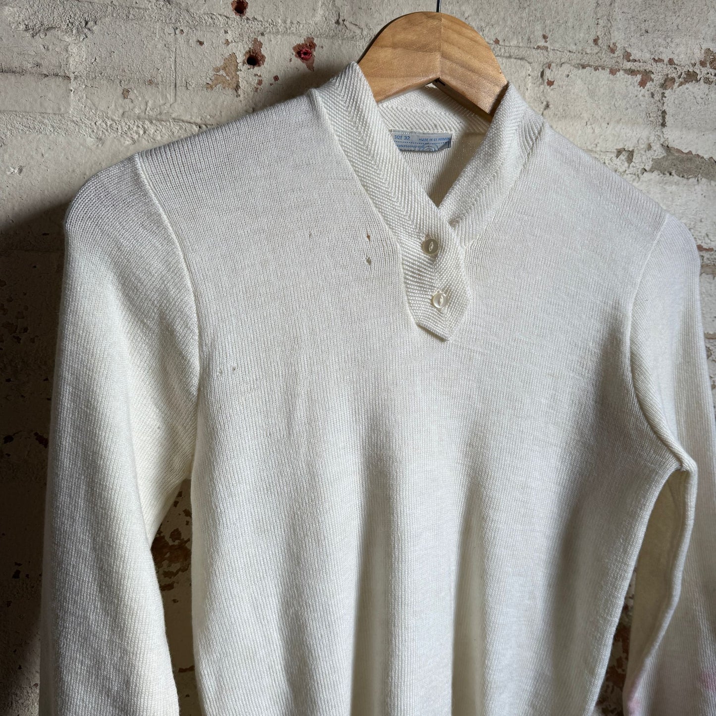 1950s White Wool Knitted Button Jumper