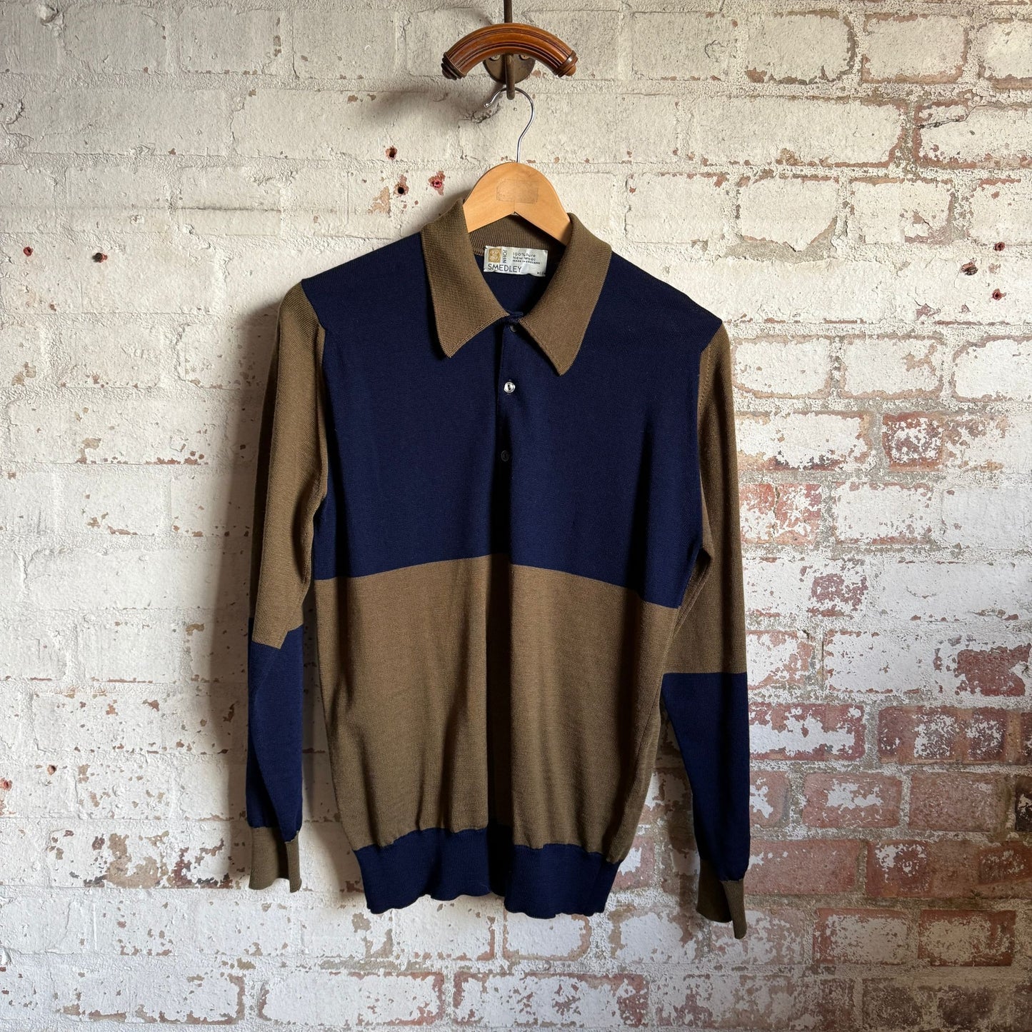 1970s Navy and Brown John Smedley Polo Shirt Top